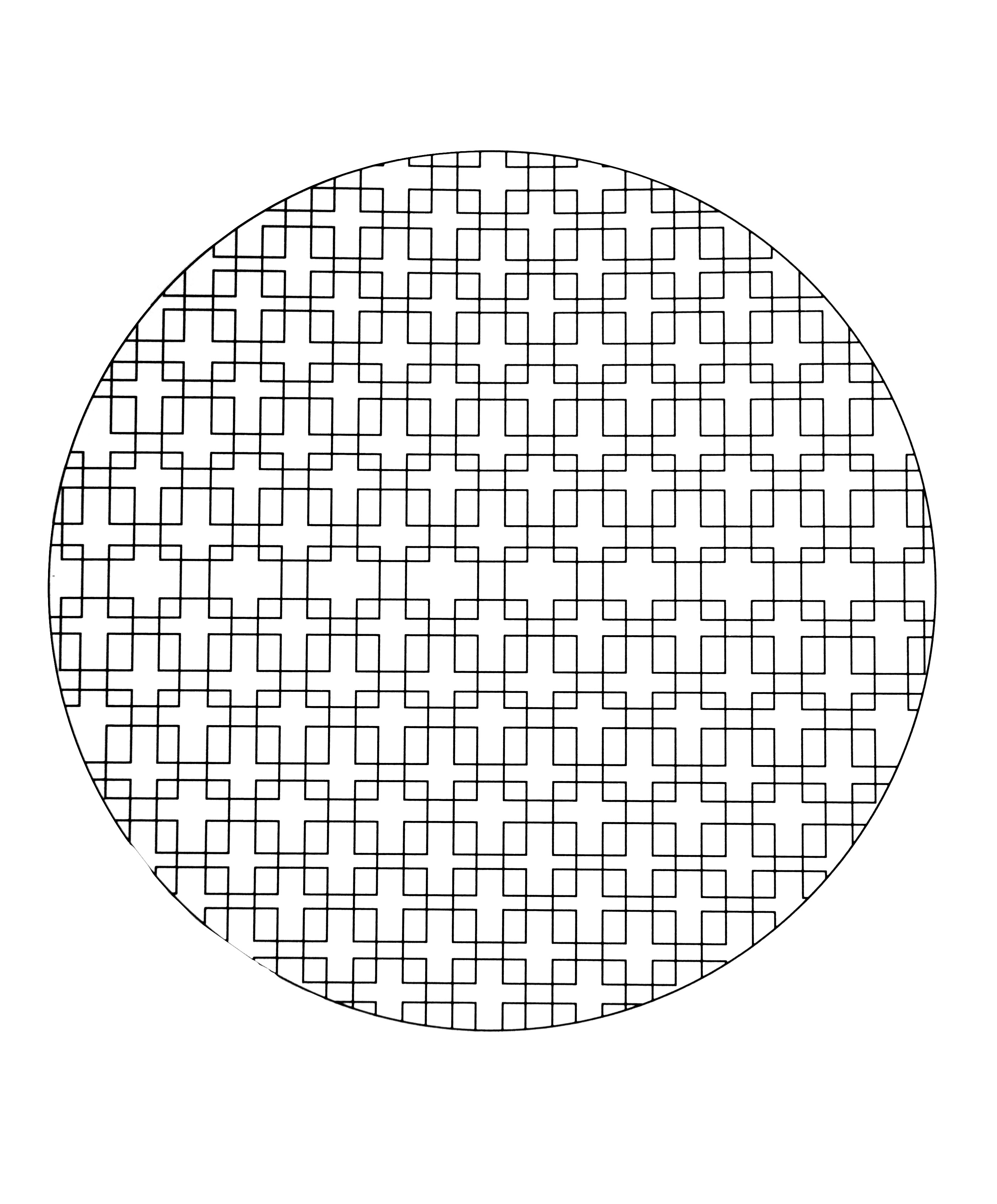 A circle with squares inside, organized to form a strange structure